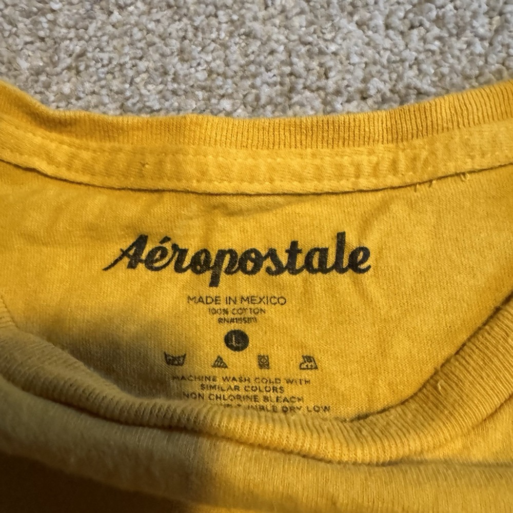 Aéropostale Men's Size L Yellow Long Sleeve Graphic Cotton Knit Crew Tee - Picture 3 of 4